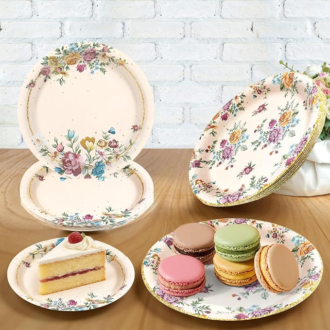 180Pcs Vintage Floral Party Supplies Paper Plates and Napkins Serve 60 | - Image 5