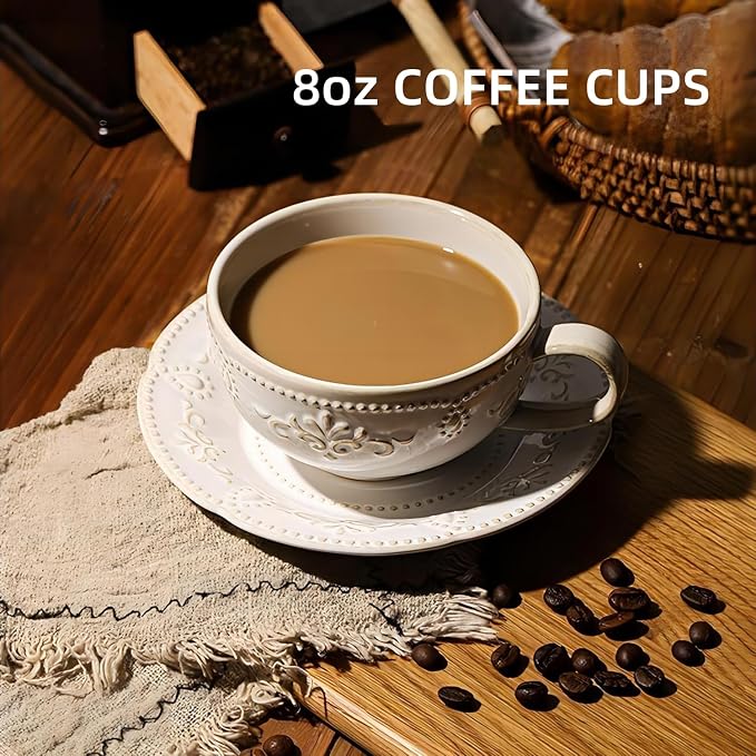 Cappuccino Cups with Saucers, 6oz Ceramic, Arctic White - Image 6