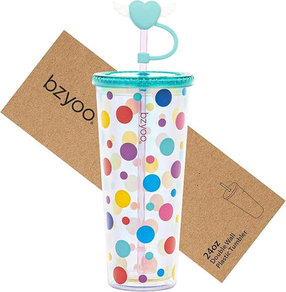 bzyoo 24 oz SIP Tumbler with Heart-Shaped w/Wing Straw Cap Cover– Cute DotDot by bzyoo