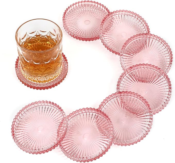 Modern Clear Glass Coaster Set of 8- Coffee Table Coasters, Crystal Coaster by Unknown