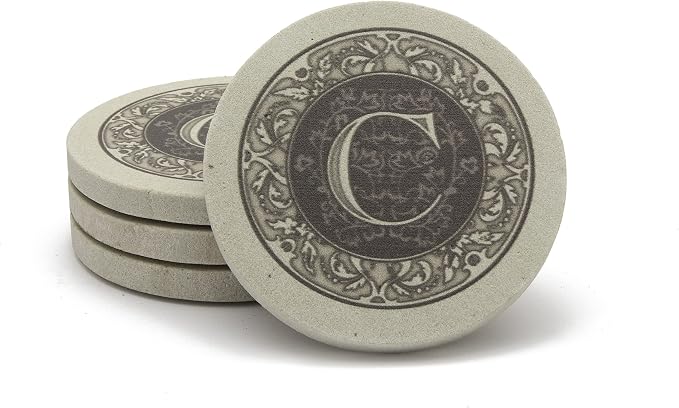 Thirstystone Monogram Letter Round Sandstone Coaster 4 Pack | Made in the USA - Image 4