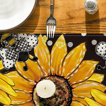 Artoid Mode Black Sunflower Bee Flower Polka Dot Summer Table Runner, Seasonal - Image 7