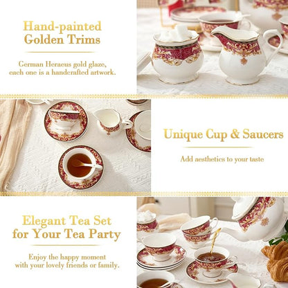 DUJUST 22 pcs Royal Vintage Porcelain Tea Set - Image 5