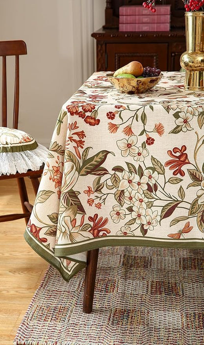 ISAENNE Designer Bohemian Linen Rectangular Tablecloth,Colorful Floral Pattern Table Cloth,Wrinkle Resistant Decorative Tablecloths for Dining Thanksgiving Kitchen Party,55"*87"-Grace A