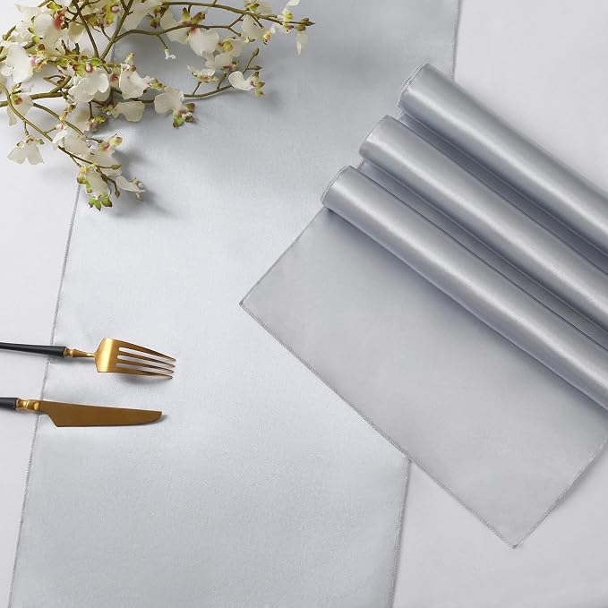 Horbaunal 24 Pack Silver Satin Table Runner 12 x 108 Inch | Smooth Table Runners - Image 5