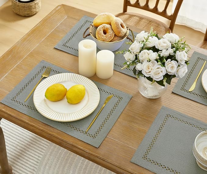 Farmhouse Burlap Place Mats, 12 x 18 Inch | Double Layer, Thick Textured - Image 2