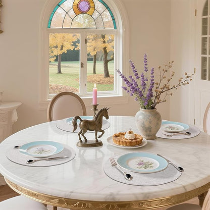 homing 15 Inch Round Cloth Placemats Set of 6, Cotton Linen Blend Washable Table Mats, Farmhouse Dining Place Mats for Indoors & Outdoors, Easy to Clean, Beige
