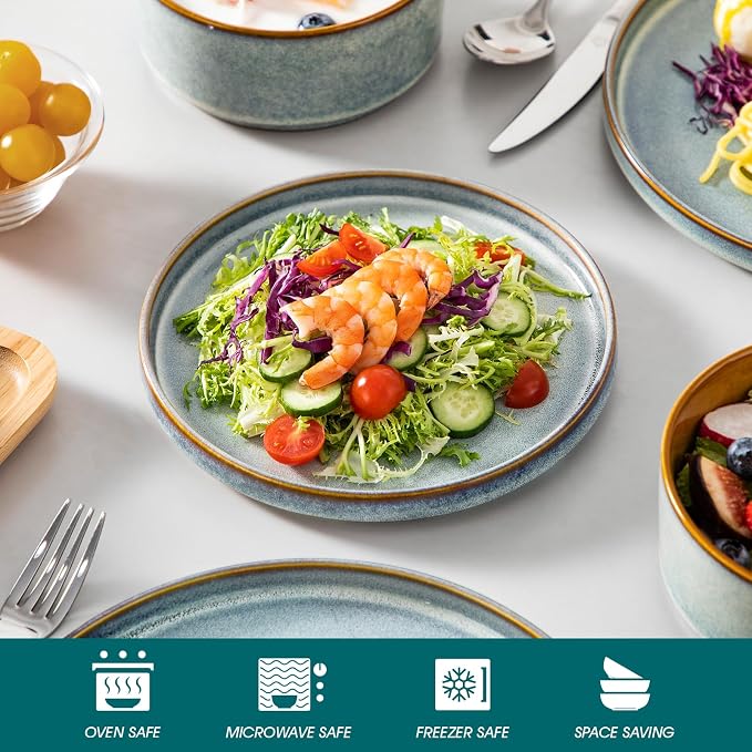 vancasso ONION Ceramic Plates and Bowls Sets, 12 Pieces Light Blue Dinnerware - Image 4