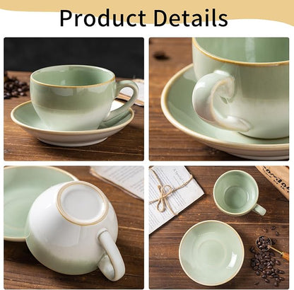 Porcelain Coffee Cup with Saucer Spoon, Vintage Design Ceramic Latte Art - Image 4