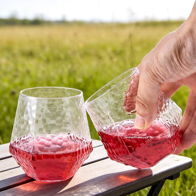 Goodluck 40PCS 12oz Clear Plastic Wine Glass Diamond Stemless Hammered Cups | - Image 5