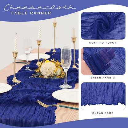 YMHPRIDE 12 Pack Cheesecloth Table Runner 35x120in Royal Blue Table Runner | - Image 4