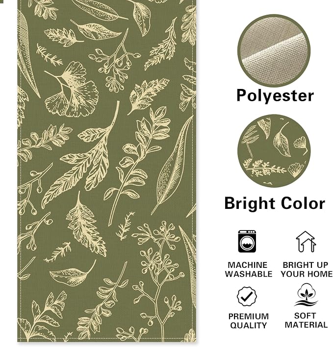 Green Botanical Leaves Dining Table Runner, Vintage Fern Plant | Greenery - Image 2