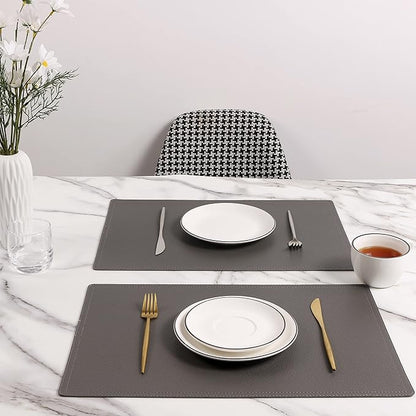 Set of 8 Faux Leather Placemats, PU Table Mats, Waterproof, Stain Resistant, Heat Resistant, Non-Slip Easy to Clean for Kitchen Dining Table,Conference Table C Grey Rectangle