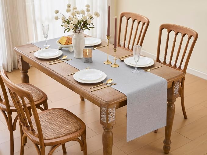 YATOJUZI Light Grey Table Runner Seasonal Summer Kitchen Dining Coffee Table - Image 6