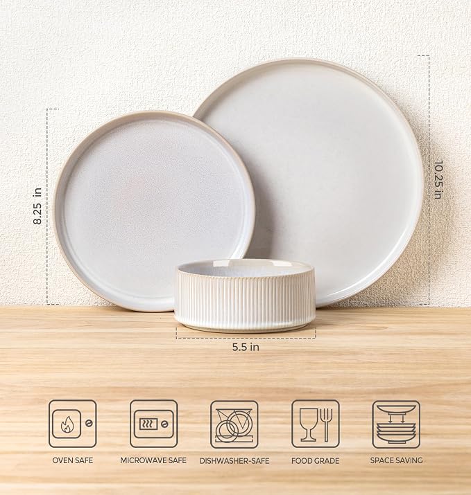 Ceramic Dinnerware Set for 6, 18-Piece Plates and Bowls Set | Lightweight - Image 7