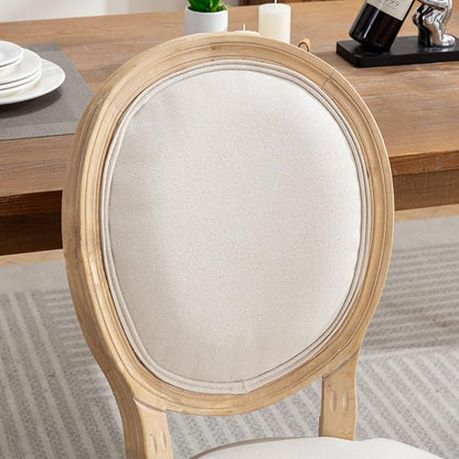 Ball & Cast French Vintage Upholstered Dining Chairs Set of 2, Farmhouse Antique Painting Wooden Kitchen Side-Chairs with Carved Solid Wood Frame, 2-Piece Curved Backrest Louis Chair, Linen Beige