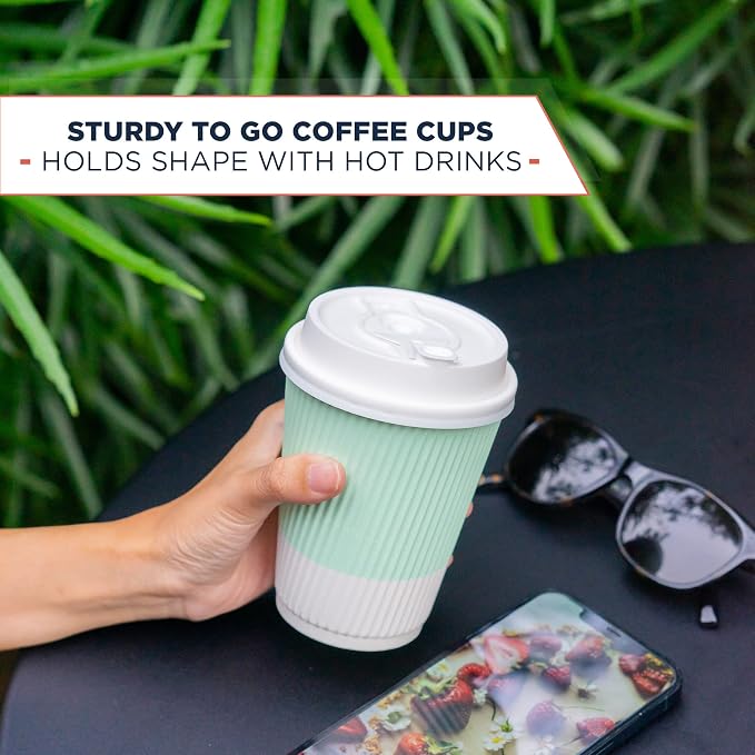 Disposable Coffee Cups With Lids - 12 oz Paper To Go Coffee Cups With - Image 4