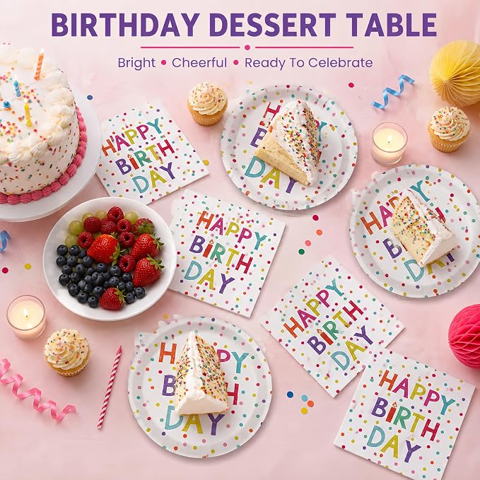 40 Pcs Happy Birthday Plates And Napkins, Party Supplies, Serves 20 | - Image 6