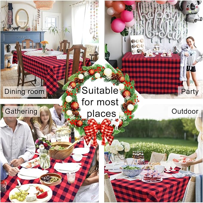 Red and Black Plaid Tablecloth Waterproof, 2 Pack, 60 x 120 inch | Checkered - Image 4