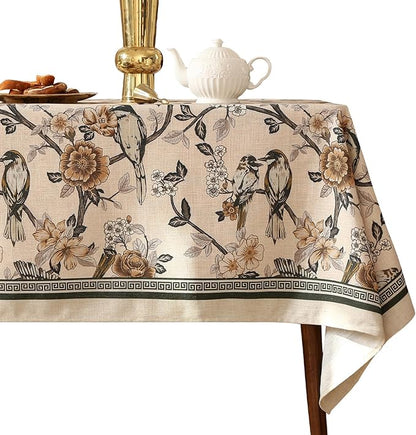 ISAENNE Designer Vintage Linen Square Table Cloth,Floral and Bird Pattern Elegant Tablecloths,Fall Wrinkle Resistant Home Decor Tablecloth for Dining Kitchen Party Christmas,67"*67"-Murad A