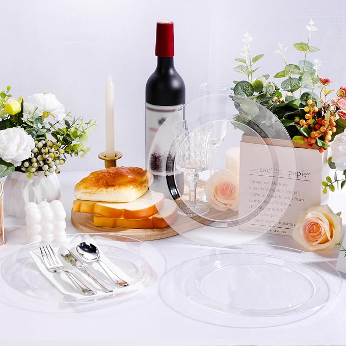 Bestluck 100PCS Clear Plastic Dinner Plates 10inch, Premium Hard Disposable - Image 5