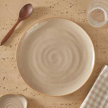 Bico Light Beige 8.7 inch Stoneware Salad Plates Set, Set of 4, Microwave and Dishwasher Safe, for Salad, Appetizer, Side Dishes, Tapas