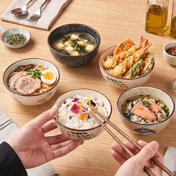 Japanese Rice Bowls Set of 6, 4.5 Inch 10 Oz Porcelain Miso Soup Bowls | - Image 2