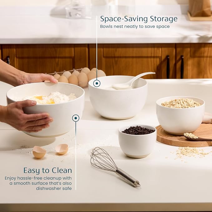 KooK Mixing Bowls, Ceramic Nesting Bowls, Stoneware Kitchen Bowls, - Image 3