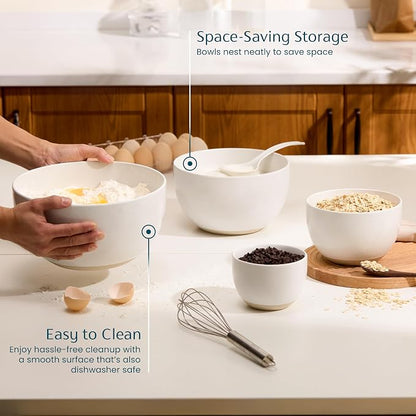 KooK Mixing Bowls, Ceramic Nesting Bowls, Stoneware Kitchen Bowls, - Image 3