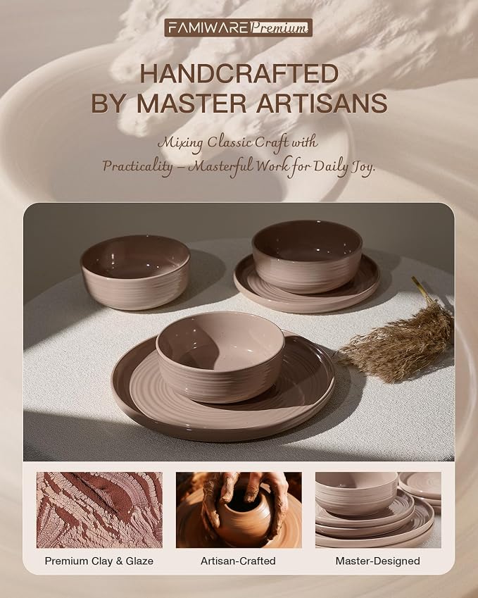 Stoneware Dinnerware Sets for 8, Plates and Bowls, Chip & Scratch Resistant - Image 6