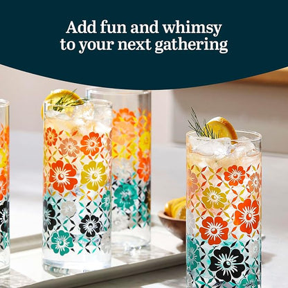 Libbey Vintage Flower Drinking Glasses Set of 4, Retro Floral Design Glass Cups - Image 4