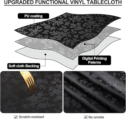 Smiry Rectangle Table Cloth, Waterproof Heavy Duty Vinyl Tablecloths, Wipeable Washable Table Cover for Kitchen and Dining Room (Black, 60" X 140")