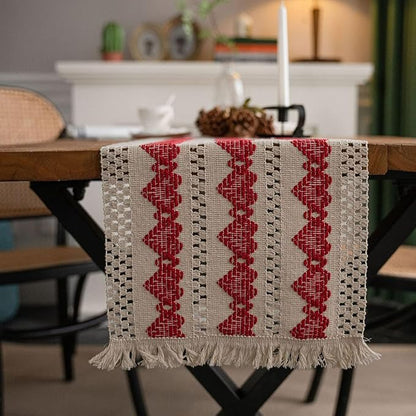 Macrame Table Runner Beige and Red Heart Table Runners - Image 4
