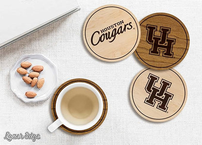 LazerEdge Houston Cougars Wooden Coaster Set - Maple Wood - Officially Licensed Product - 4-Pack