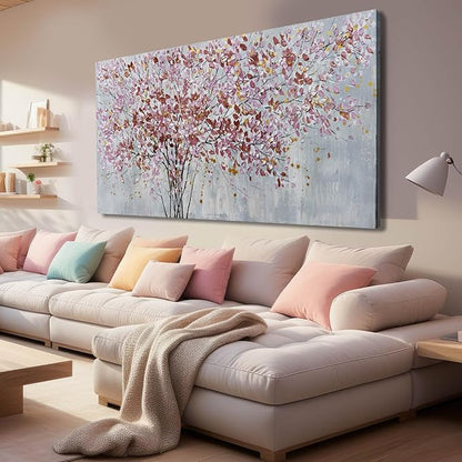 CHUDANHAO Colorful Flowers Canvas Art Prints Pink and Red Tree Wall Decor 24"x48" Bedroom Plant Wall Art Office Artwork Living Room Posters