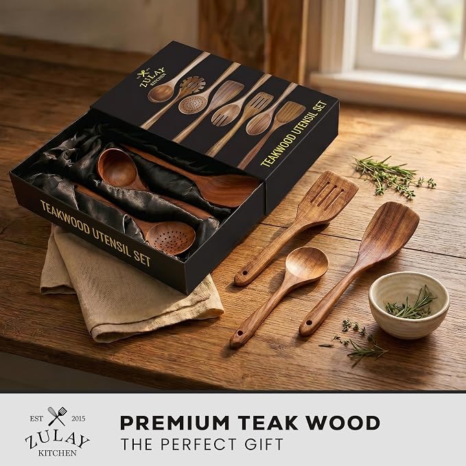 Zulay Kitchen 9-Piece Teak Wooden Utensils - Image 2