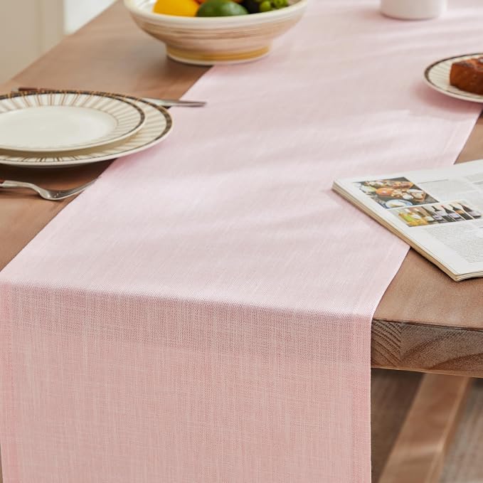 Rustic Cotton Linen Table Runner, 13x48 Inches Pink | Farmhouse Style Linen - Image 3