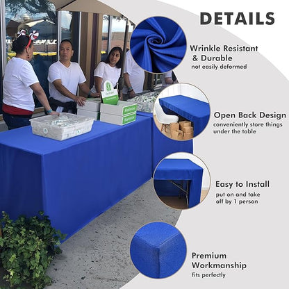 Nasitos 2 Pack Royal Blue 8ft Tablecloth Fitted-Open Back Folding Table Cover Washable and Wrinkle Resistant Rectangular Table Cloth for Trade Show, Book Fair, Career Fair, Convention, Events