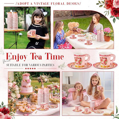 Nuogo 200 Pcs Floral Paper Tea Cups and Saucers 7 oz Disposable Paper Teacups - Image 5