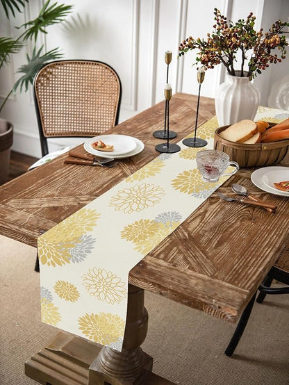Yellow Gray Table Runner Dahlia Pinnata Flower Beige Table Runners Modern - Image 6