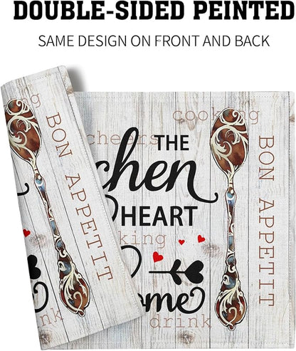 Giwawa The Kitchen is The Heart of The Home Placemats Set of 4, 12x18 Inch Farmhouse Vintage Style Cooking Sets Linen Table Place Mats Non-Slip Heat Resistance for Kitchen Dining Party Decor