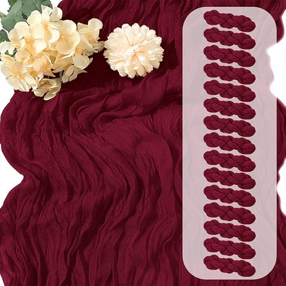 15 Pack Burgundy Cheesecloth Table Runner 17 x 108 inch Cheese Cloth Table by Yorcari