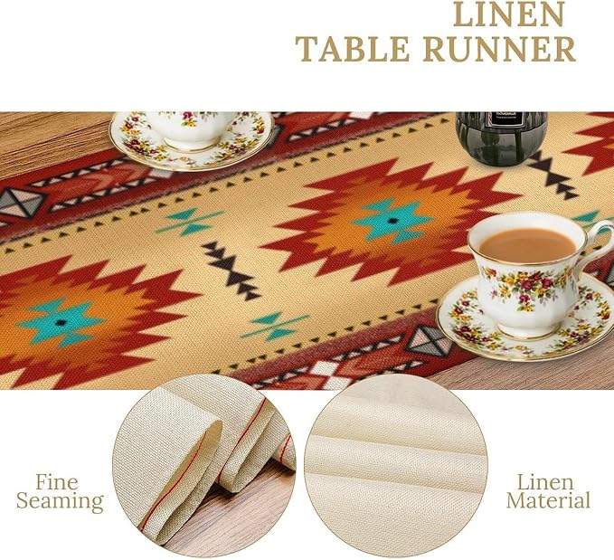 Aztec Southwest Table Runner, Ethnic Style Geometric Triditional Kitchen Table - Image 5