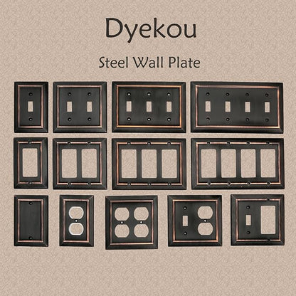 Metal Wall Plate for Electrical Outlets, Decorative Aged Bronze Switch Plates Outlet Cover, Light Switch Cover Plate, 4-Gang Wall Plates (Quad Decorator, 1 Pack)