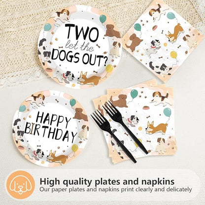 96Pcs Dog Theme 2nd Birthday Party Decorations, Serve 24 | Puppy Paw Print - Image 3