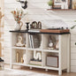 Farmhouse 6 Cube Bookshelf, Antique White & Black Wooden Storage Organizer Book Shelf, 47" Cubby Hallway Bookcase, Kids Toy Storage Cabinet, Modern Open Book Case for Living Room, Playroom