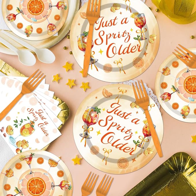 EUOYUFO 96Pcs Aperol Sprit Party Decorations Tableware Set Just A Spirity Older - Image 5