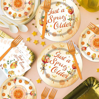 EUOYUFO 96Pcs Aperol Sprit Party Decorations Tableware Set Just A Spirity Older - Image 5