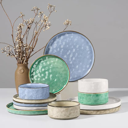 HaWare Dinnerware Sets, 12-Piece Plates and Bowls Set, Stoneware Dish Set by HaWare