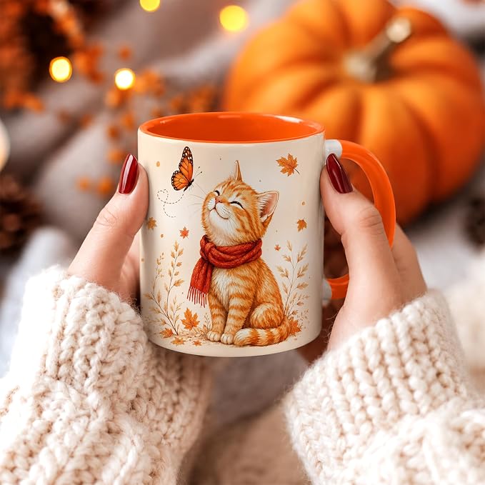 Hyturtle Orange Tabby Cat Coffee Mug, Cute Fall Gift - Image 5